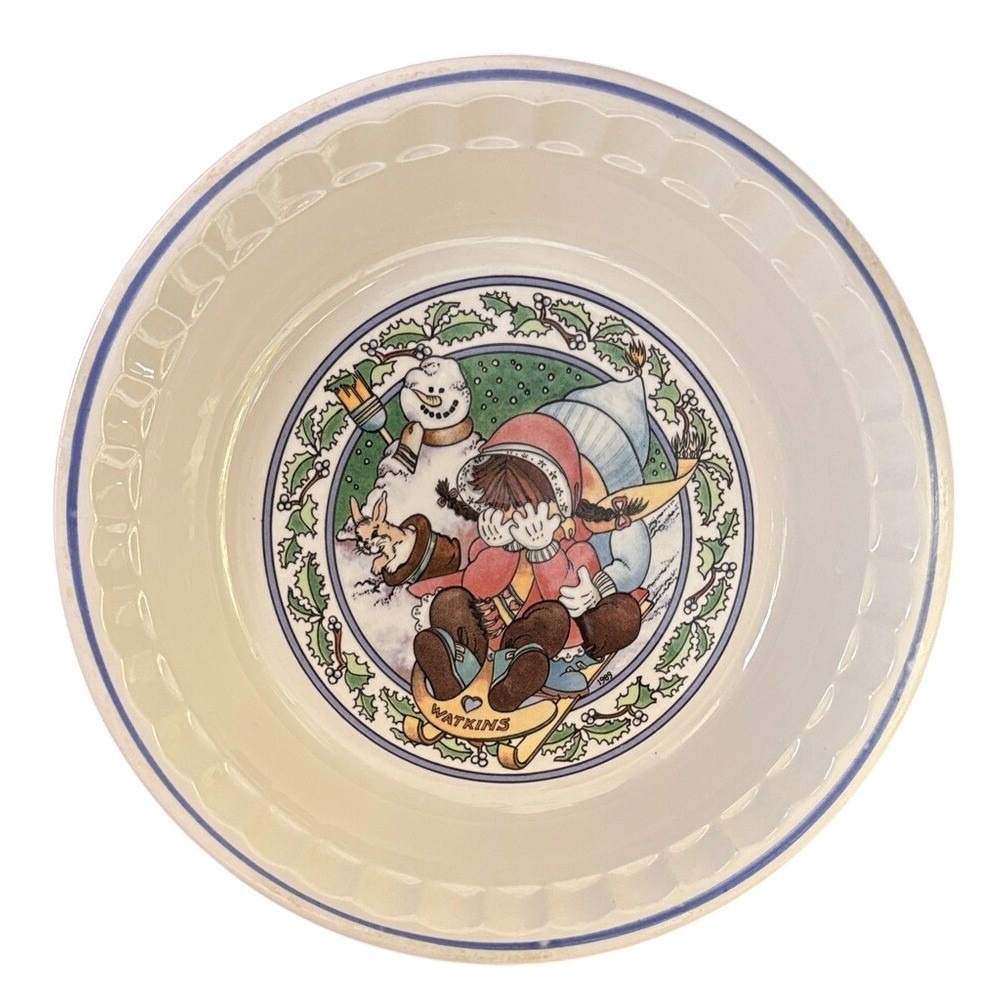 Vintage Country Kids Collector's Recipe Plate "Apple Pie" Watkins Sledding‎ 1989